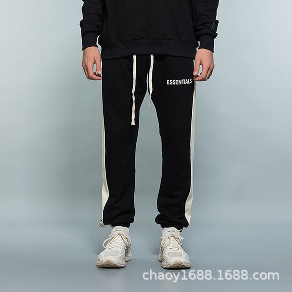 

fog feel of god essentials men's and women's double line casual fashion brand loose high street style sports pants, Black