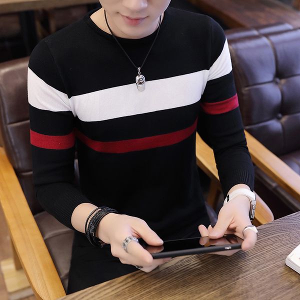 

2021 new man's turtleneck sweater male jacket striped man shirts pull long sleeve clothes homme spring k274 hq88, White;black