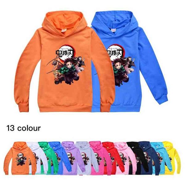 Anime giapponese Demon Slayer Kimetsu No Yaiba Felpe con cappuccio Baby Boy Girl Teen Kids Cartoon Blade Top Tee Abbigliamento per bambini T Shirt G1224