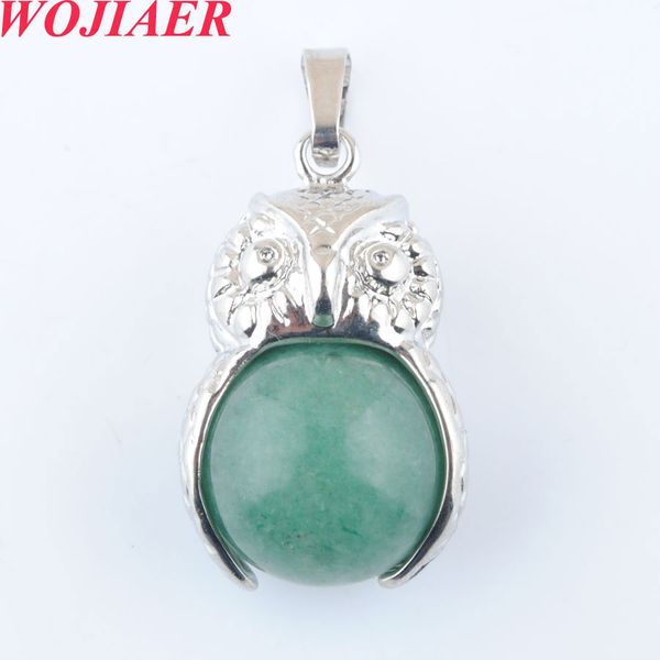 

wojiaer owl pendants natural stone pink quartz purple crystal lapis round ball bead pendant fit women men bo921, Silver