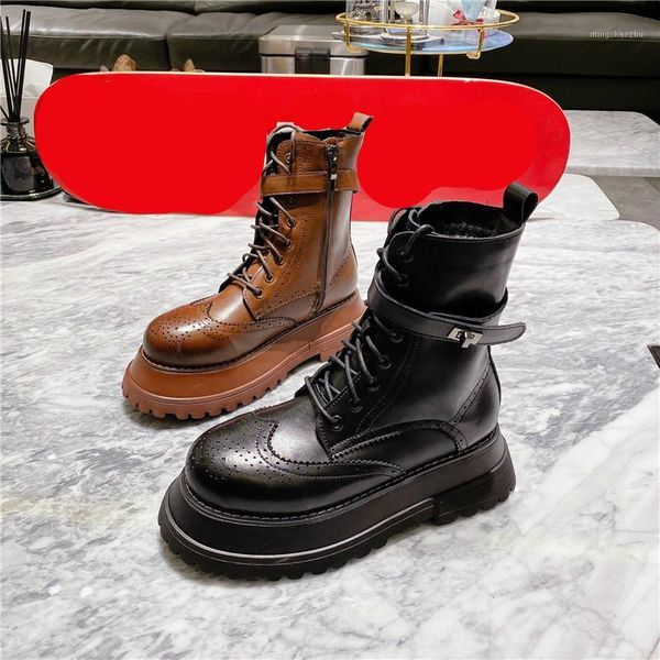 

boots deat 2021 spring autumn fashion casual leather buckle thick bottom muffin wedge motorcycle short women sf5881, Black