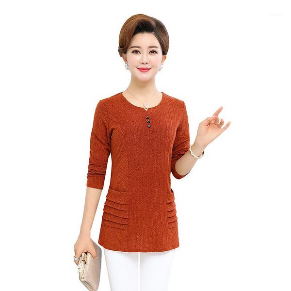 

2019 spring t shirt women slim long-sleeved o-neck casual solid plus size mother & tees t3791, White