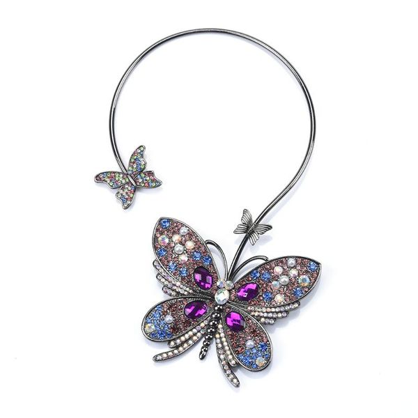 

chokers luxury vintage statement open choker necklace women fashion colorful rhinestone butterfly pendants necklaces jewelry 2021, Golden;silver