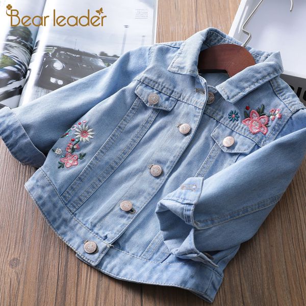 

bear leader girl denim jacket coat flower embroidery new children's spring autumn coat kids jacket baby coat girl's baby jacket 20, Blue;gray