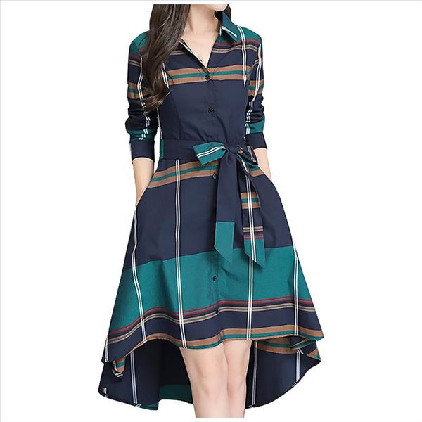

38 women shirt dress women lapel long sleeve plaid lattice retro ball gown dress with belt summer elegant party vestidos, Black;gray