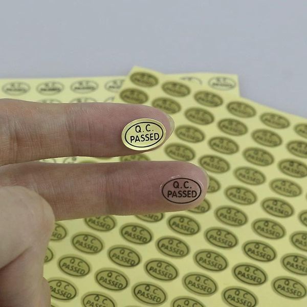 

2700pcs/lot qc passed stickers green/gold/clear/white oval paper warranty label qc adhesive label sticker for factory
