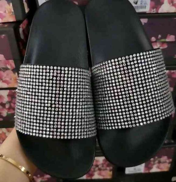 

fashion women and men flats sandals leather beach slippers shoes peep toe sandals diamond flip flops, Black