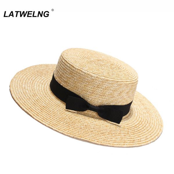 

classic women flat natural straw sun hat handmade shade travel beach hats wide brim uv protection hat s1108 c0123, Blue;gray