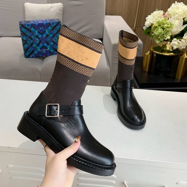 

women martin bottes causal half boots bottines winter sock boot shoes new fashion booties with letter leather ankle boots, Black