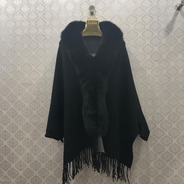 

wool blended knitting shawl grid shawls with tassels long fur collar colors silver grey pink black