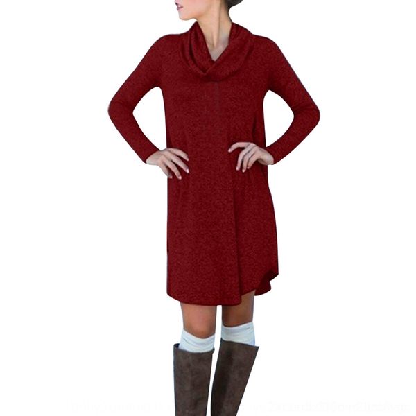 

npyb4 autumn new high collar pullover color mid sleeve long long solid pullover dress dressknitted dress for women sfudi, Black;gray