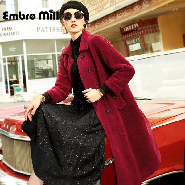 

christmas sheep shearing coat women winter new street style mid-length small lapel fashion warm cashmere coat s-xl1, Black
