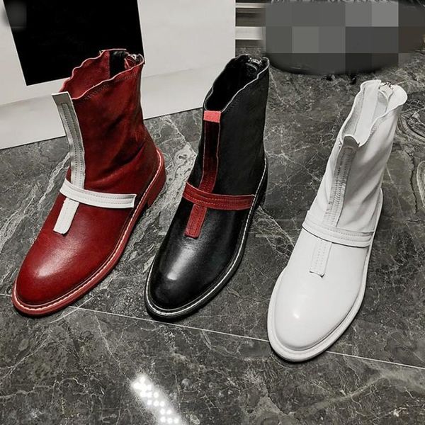 

women short boots leisure round toe square thick heel ladies shoes retro rear zipper comfortable shoes woman botines mujer 2020, Black