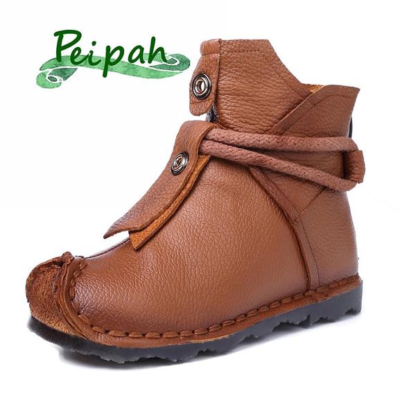

peipah 2020 дизайнер бренда кожа коровы женщины ботильоны рим стиль zip keep warm snow boots ретро solid botas mujer, Black