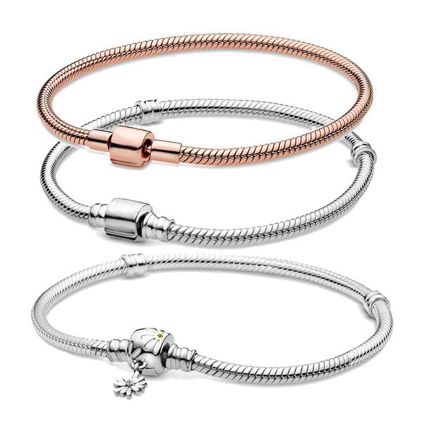 

2020 new arrivals solid silver color bracelet rose golden color daisy flower barrel clasp snake chain bracelet women jewelry 0930, Black