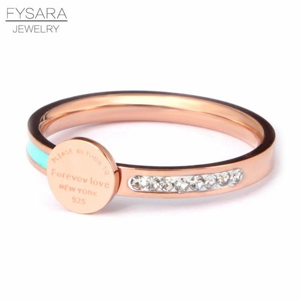 

fysara нержавеющей стали forever love эмаль синие кристаллы кольцо для женщин роскошные круглый тэг нью-йорк женский палец кольцо t ювелирны, Silver