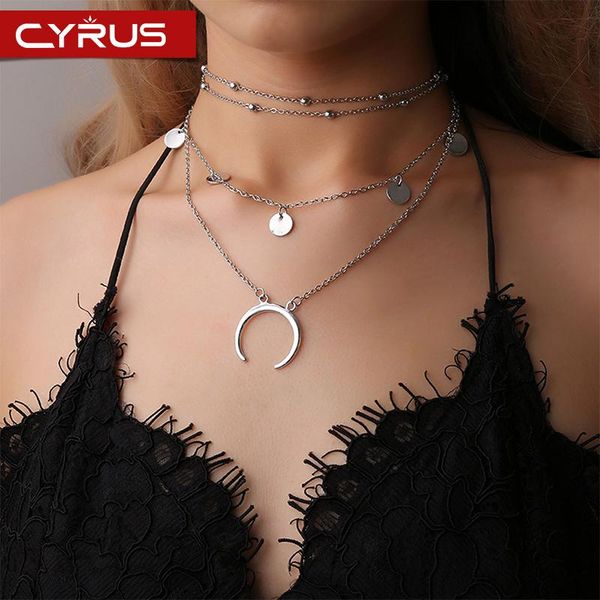 

2020 trendy multi-layer necklace for women round sequins curved moon jewelry colgantes mujer moda choker necklace bijoux gift, Golden;silver