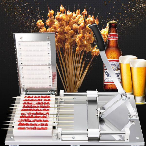

beijamei manual mutton kebab machine / stainless steel bbq bamboo meat skewer machine/ satay string making machine