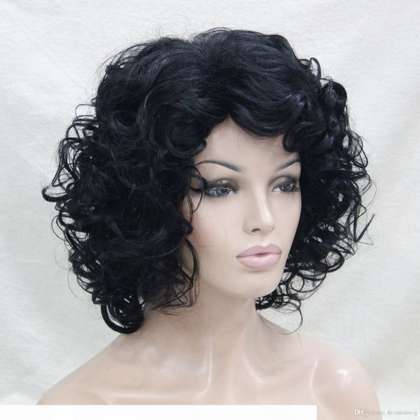 

2017 new charming fashion cute cosplay jet black curly short wig women's full wig