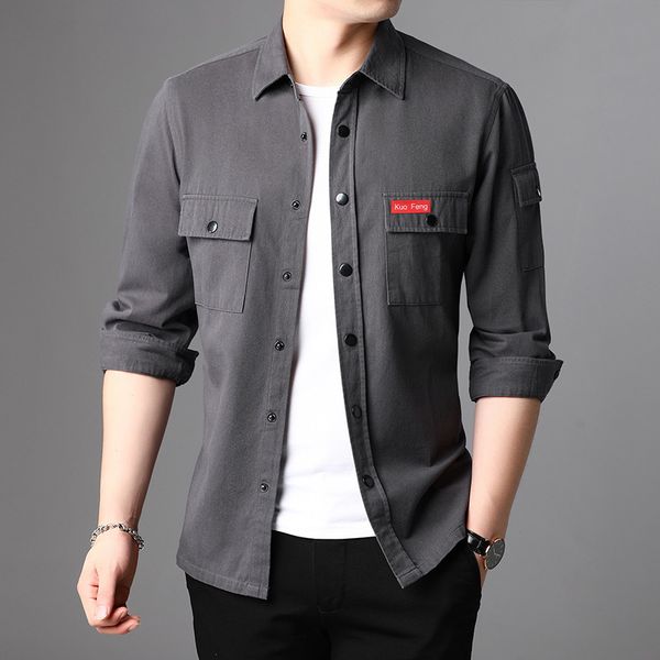 

2020 moonlight long occasional shirts men pockets safari cotton military spring mens camisa cardigan clothes plus size 0d5p, White;black