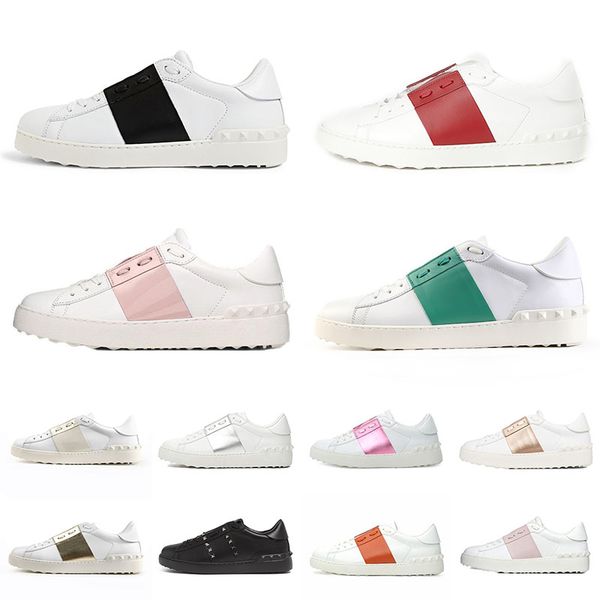 

2022 mens womens flats shoes fashion rivets designer yeath skateboarding sneakers striped black white metallic gold luxury brand joggings tr, White;red