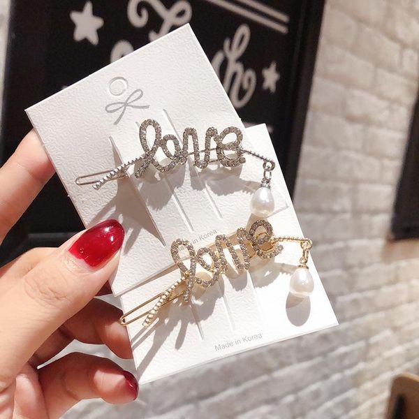 

hair accessories korean simple exquisite rhinestones letter imitation pearl hairpin temperament fashion women girl frog clip