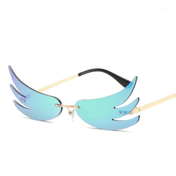 

2020 new arrival rimless cat eye sunglasses women men punk mirror blue sun glasses flame shades stylish eyeglasses for ladies1, White;black