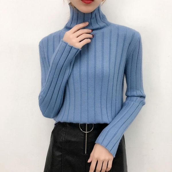 

autumn winter women sweaters fashion turtleneck solid color high collar knitting long sleeve casual sweater pullovers1, White;black