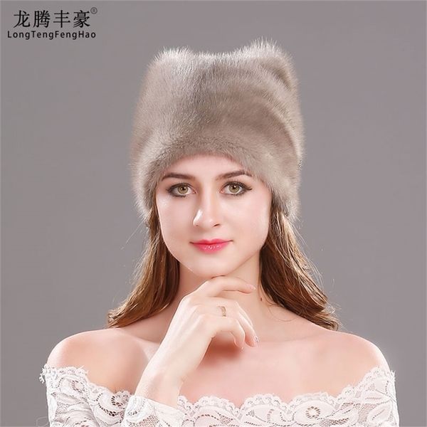 

new style russian mink winter full suede ladies christmas fur solid color soft warm hat female y201024, Blue;gray