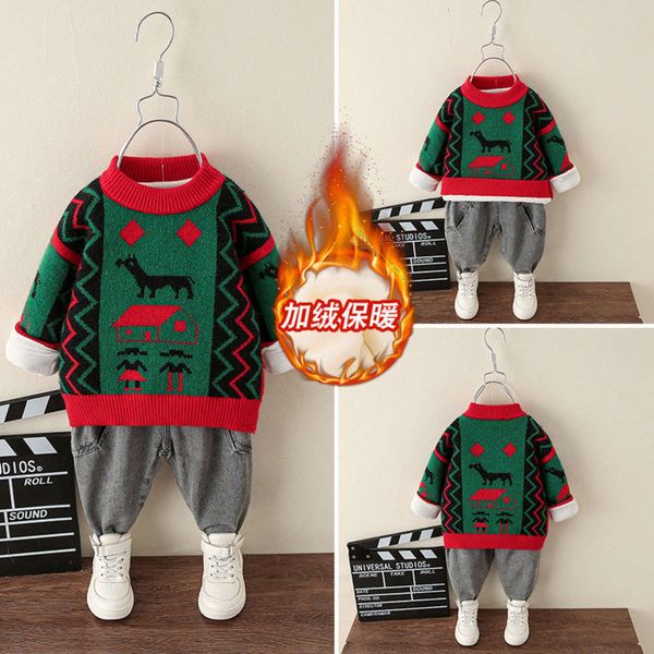 

2020 clothing winter autumn korean and children's fashionable plush sweater boys' thickened christmas cartoon pullover, Blue