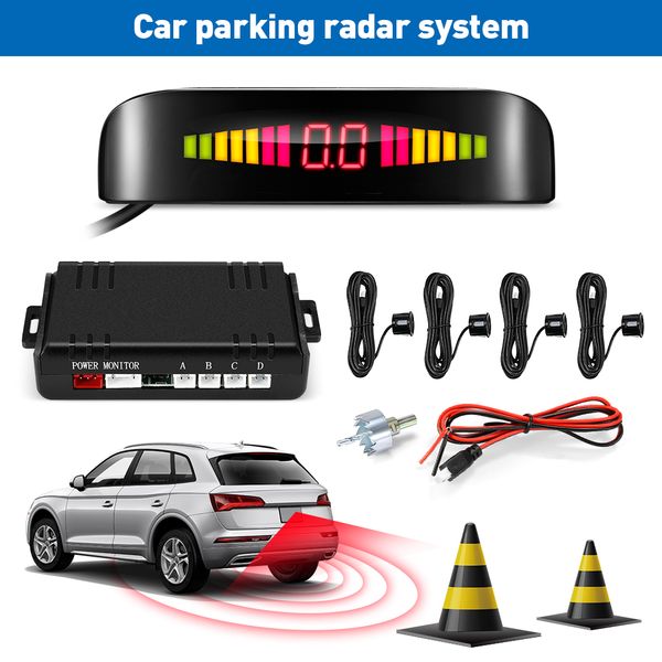 

car parktronic led parking sensor with 4 sensors led display distance detection 3-color alarm sound alert radar monitor system