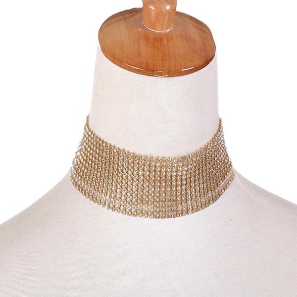 

chains rhinestone choker necklace crystal fashion gold color chain punk design wedding accessories necklaces jewelry wholesale, Silver