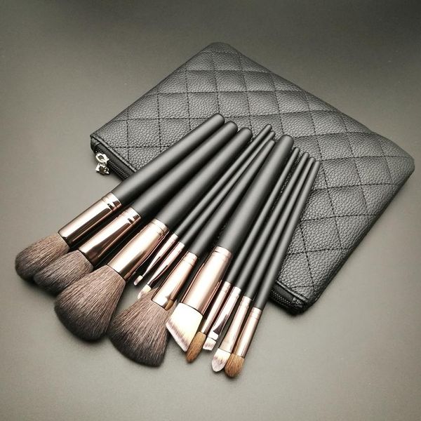 

professional makeup brushes 11pcs brush set natural wood soft goat pony hair fan powder foundation make up brushes kit tools