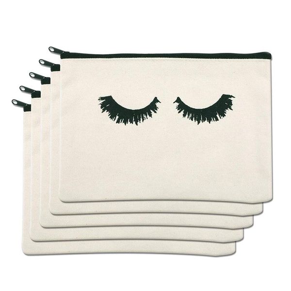 

ljl-5pcs makeup bag canvas pencil case cosmetic bag travel make up pouch toiletry case with zippered pocket (eyelash