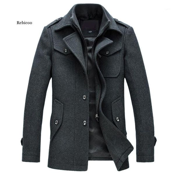 

mens overcoat winter wool coat slim fit jackets fashion outerwear warm man casual jacket overcoat pea coat plus size m-5xl1, Black