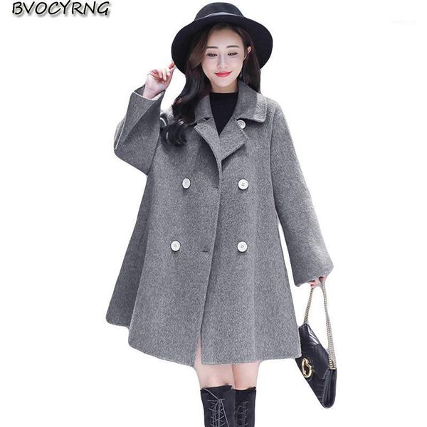 

fashion women autumn and winter woolen coat 2020 new women's windbreaker female loose woolen jacket medium long winter clothing1, Black