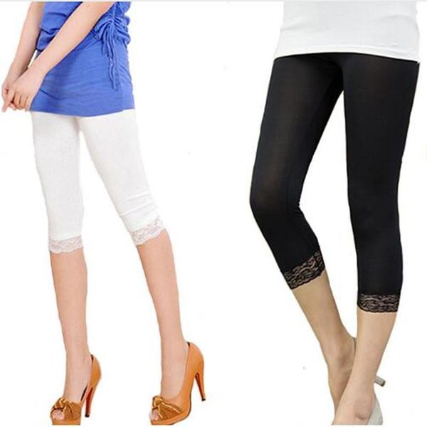 

тонкие кружева короткие гетры лето jeggings женщины брюки bodycon обрезанные capris тощий гетры черный белый push up брюки elastic, Black