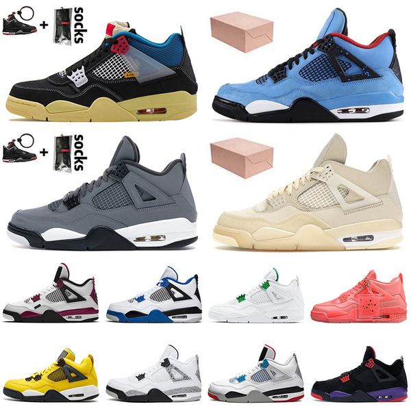 

with box new jumpman 4 4s basketball shoes union noir sail retro white off cool grey men women punch black cat sneakers, White;red
