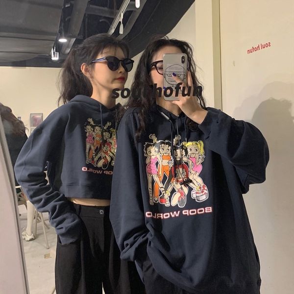 

vin7q kw2020 осенью новый корейский chaowanghong пуловер топ мультфильм шею длинный свитер свободный экипаж пуловеры top печати рукав s74pw, Black