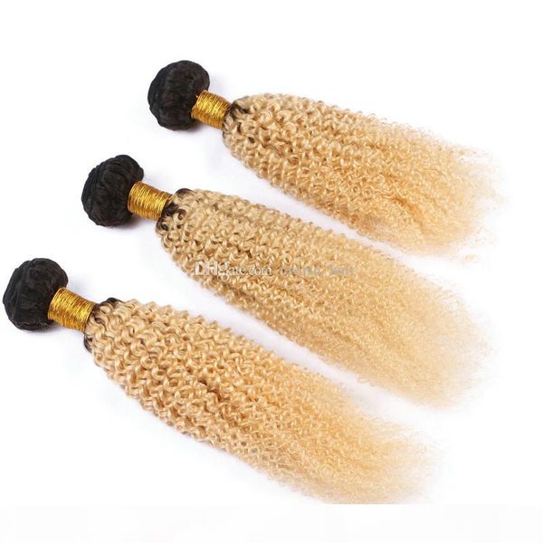 

dark root 1b 613 kinky curly hair weaves two tone ombre blonde 1b 613 hair weaves ombre afro kinky curly hair weft, Black