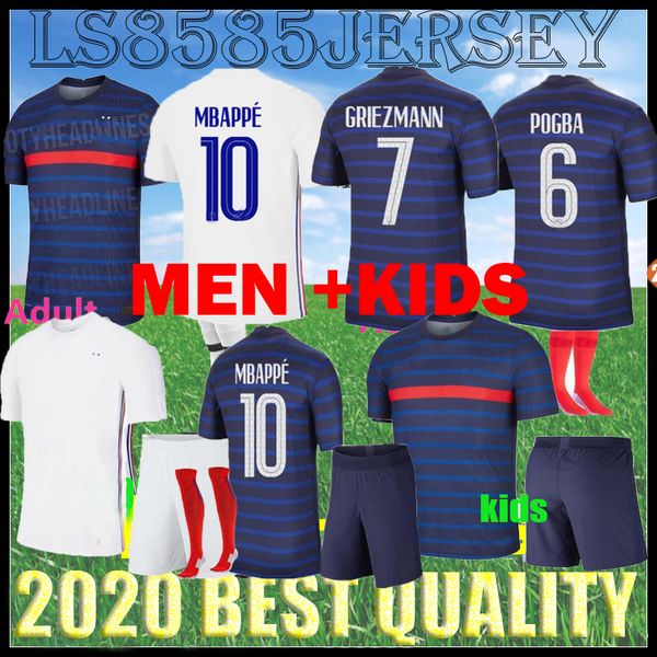 

2020 2021 fff 2 star men soccer jersey mbappe giroud griezmann kante 20 21 pogba dembele maillot de foot kids kits+socks quality, Black