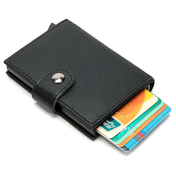 

2020 of High Men Quality Blocking Wallet Mini Business Grant Genuine Leather Case Card Holder Automatic Pop Up Aluminium Siri, Brown;gray
