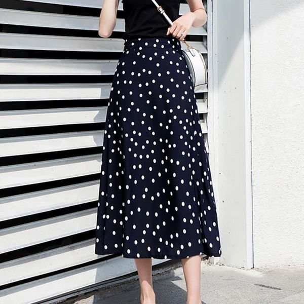 

women ladies white black high waist a-line sun skirt long skirt polka dot print long maxi summer skirts1
