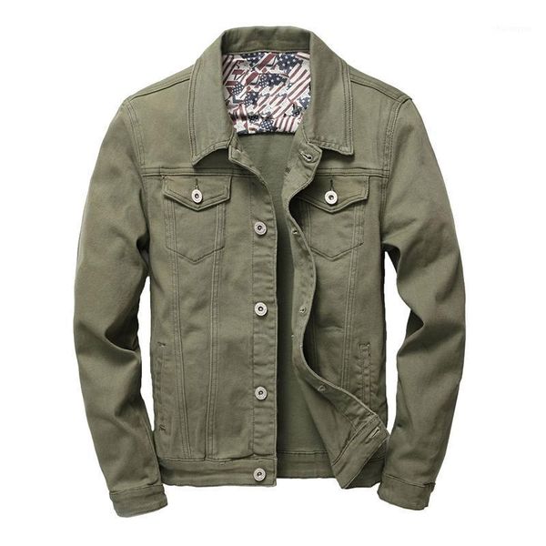 

men green yellow red simple classic solid color cargo denim jacket streetwear motorcycle slim casual jeans jacket coat1, Black;brown