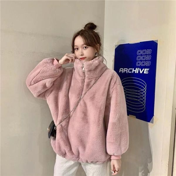

winter faux fur coat solid female turn outerwear fashion warm fake fur lady high-end coat casual women fake jacket, Black