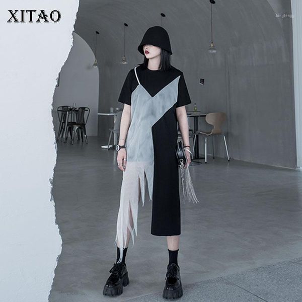 

xitao short sleeve t shirt with patchwork mesh fashion irregular minority tshirt trend gothic women clothes streetwear zll48191, White