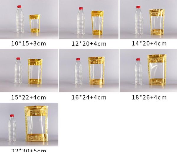 

100 шт. встать по золотую печать с чистым окном пластиковые упаковочные сумки zip замок молнии уплотнения пищевые накопители packi wmtovz lo
