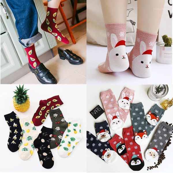 

socks & hosiery cartoon kawaii cute funny animal fruit christmas for women female autumn-winter ankle cotton comfortable warm1, Black;white