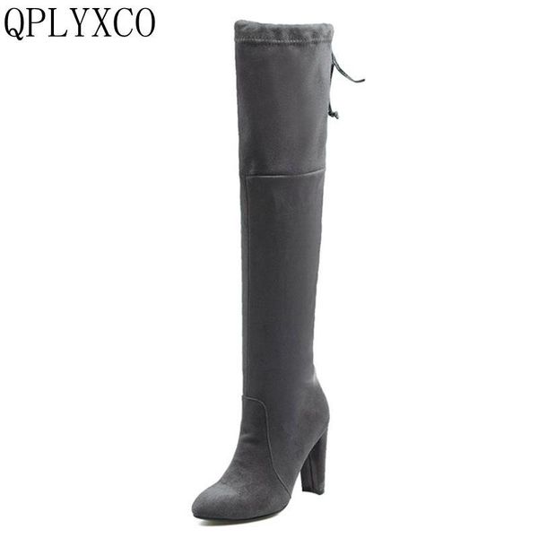 

qplyxco 2020 new big size 33-44 fashion women long over knee boots woman pointed toe high heels shoes ladies elastic boats x666, Black