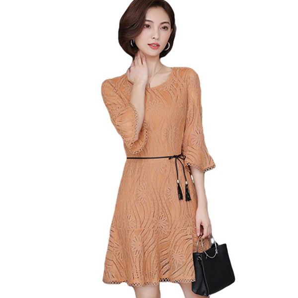 

2020 lace spring summer dress women stylish speaker sleeve three quarter slim close waist tether dress women dresses tw022, Black;gray